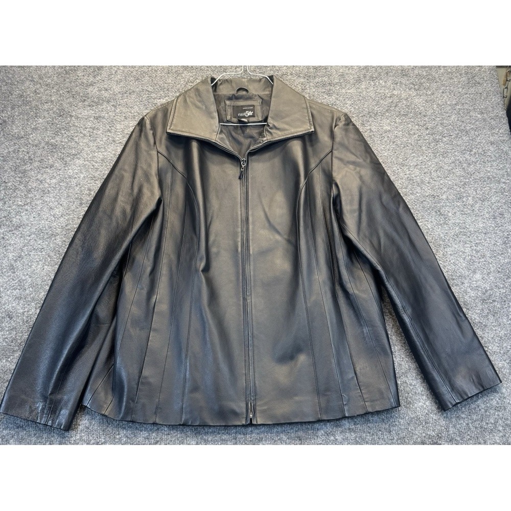 East 5th Women's 1X Black Genuine Leather Jacket Full Zip Lined Classic